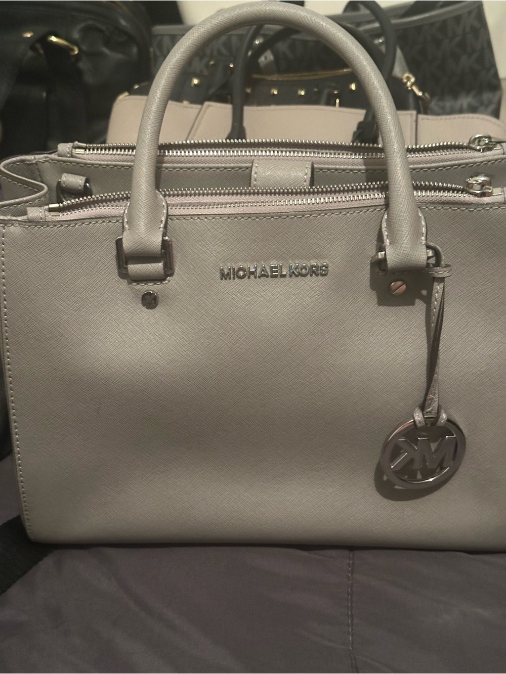 Michael Kors Light Gray Saffiano Leather Satchel
